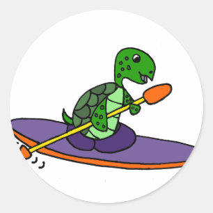 Sticker Rond Funny Kayaking Sea Turtle