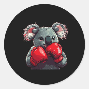 Sticker Rond Funny Koala Ours Dans Le Cercle Avec Gants De Boxe