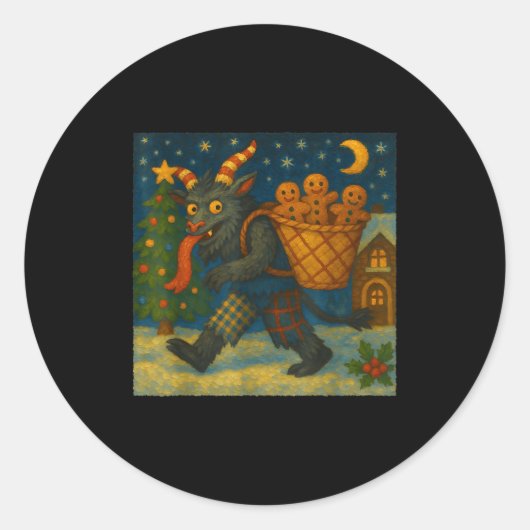 Sticker Rond Funny Krampus Gingerbread Night Festive Creepy Hol (Devant)