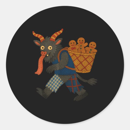 Sticker Rond Funny Krampus Gingerbread Yarn Art Creepy Holiday  (Devant)