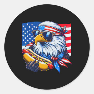 Sticker Rond Funny Ld Eagle Hotdog Drapeau Américain 4 Juillet