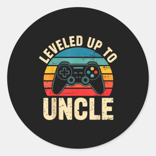 Sticker Rond Funny Leveled Up To Uncle Video Gamers Gaming Cute (Devant)