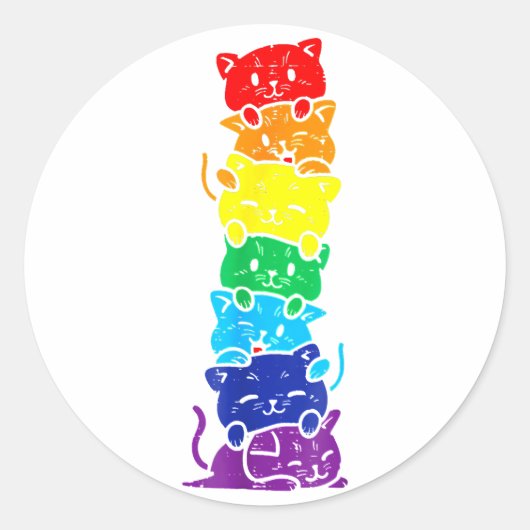 Sticker Rond Funny LGBT Cat Stack Rainbow Gay Pride (Devant)