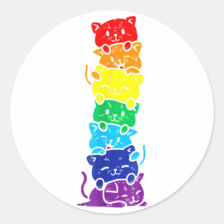 Sticker Rond Funny LGBT Cat Stack Rainbow Gay Pride