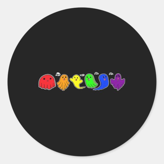 Sticker Rond Funny Lgbtq Boo Ghost Éffrayant Halloween Rainbow  (Devant)