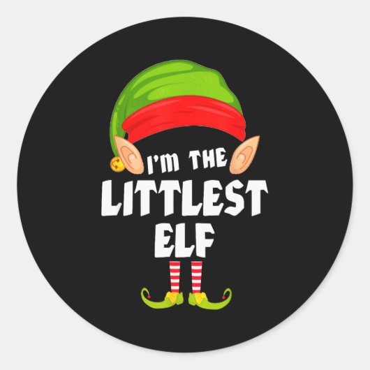 Sticker Rond Funny Littlest Elf Matching Family Group Pj Christ (Devant)