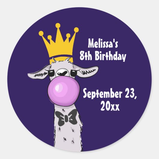 Sticker Rond Funny Llama avec bulle rose Anniversaire (Devant)