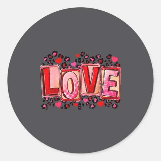 Sticker Rond Funny Love Lettering Leopard Day Pink Valentine s (Devant)