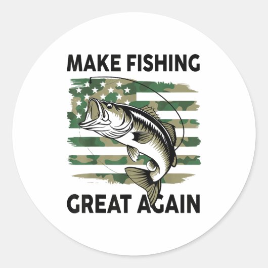 Sticker Rond Funny Make Fishing Great Again Camo B Fish America (Devant)