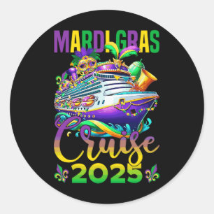Sticker Rond Funny Mardi Gras Cruise 2025 perles de Masque Gras