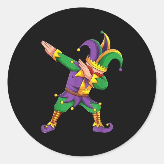 Sticker Rond Funny Mardi Gras Outfit Dabbing Jester New Orleans (Devant)