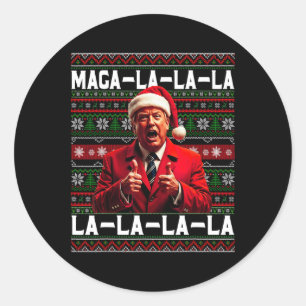 Sticker Rond Funny Mega-la-la-Trump Santa Hat Vilain Noël