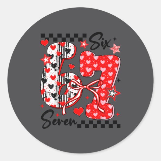 Sticker Rond Funny Meme Valentine Six Seven 67 Valentines Heart (Devant)