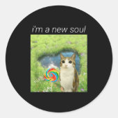 Sticker Rond Funny Meowl Meme, Cat Owl Meme Brainrot Gen Alpha (Devant)