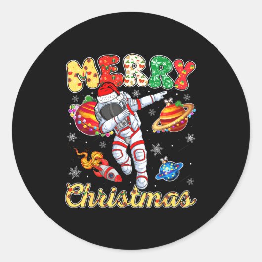 Sticker Rond Funny Merry Christmas Astronaut Dabbing Space Snow (Devant)