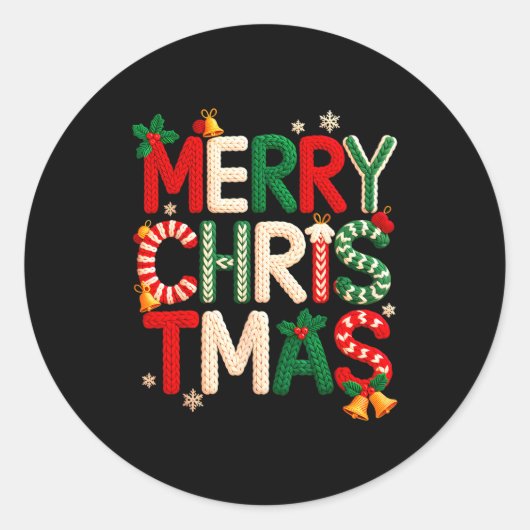 Sticker Rond Funny Merry Christmas Yarn Crochet Knitting Quilte (Devant)