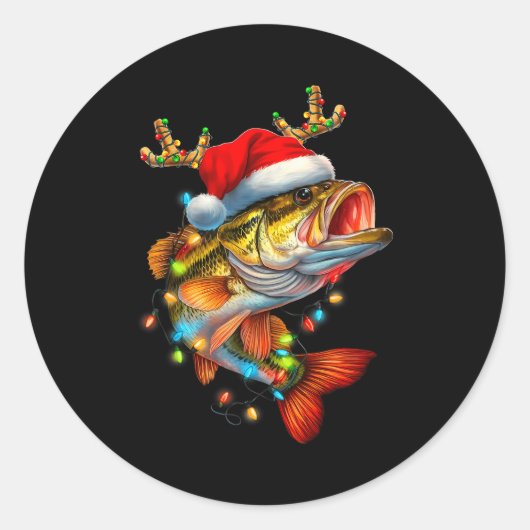 Sticker Rond Funny Merry Fishmas B Fish Fishing Christmas Xmas  (Devant)