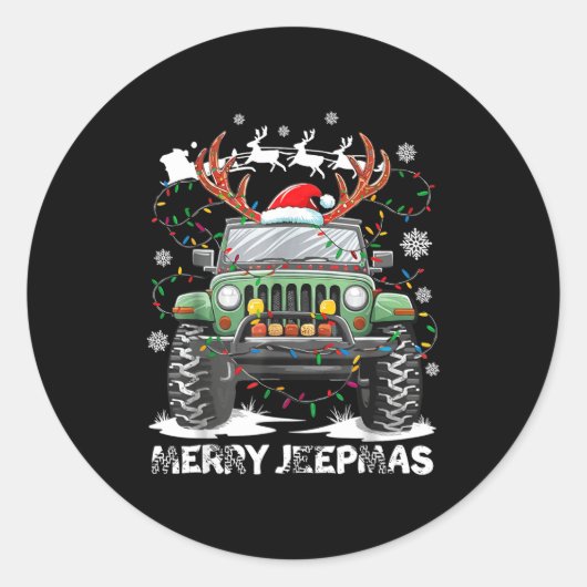 Sticker Rond Funny Merry Jeepmas Ugly Light Reindeer Christmas  (Devant)