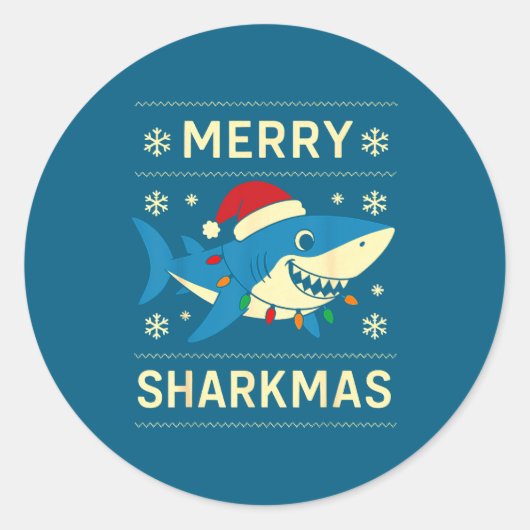 Sticker Rond Funny Merry Sharkmas Christmas Shark Humor  (Devant)
