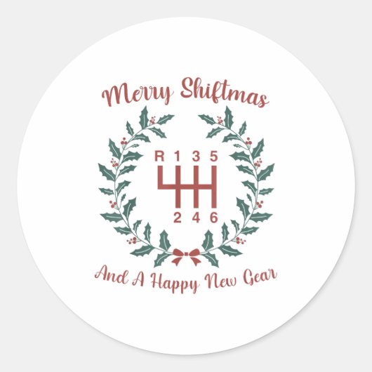 Sticker Rond Funny Merry Shiftmas And A Happy New Quote Mechani (Devant)