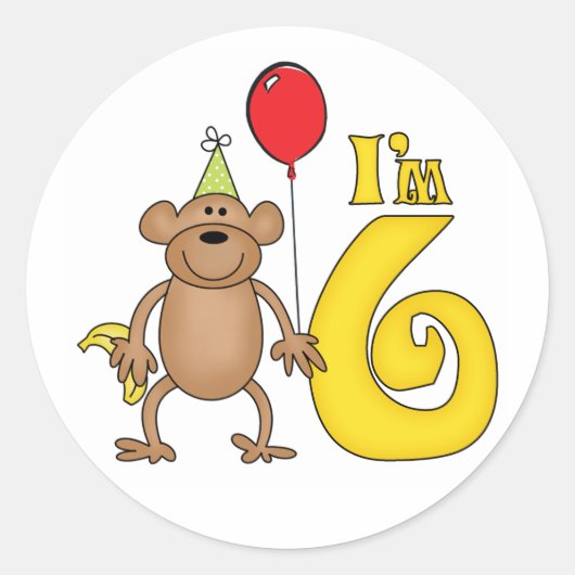 Sticker Rond Funny Monkey 6e anniversaire (Devant)