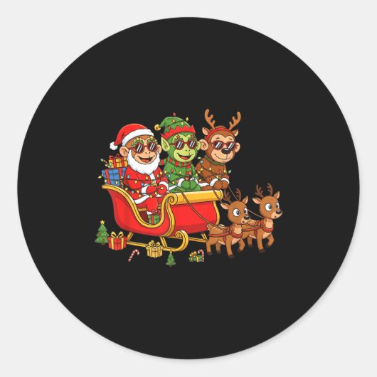 Sticker Rond Funny Monkey Santa Reindeer Elf Christmas Womens M (Devant)