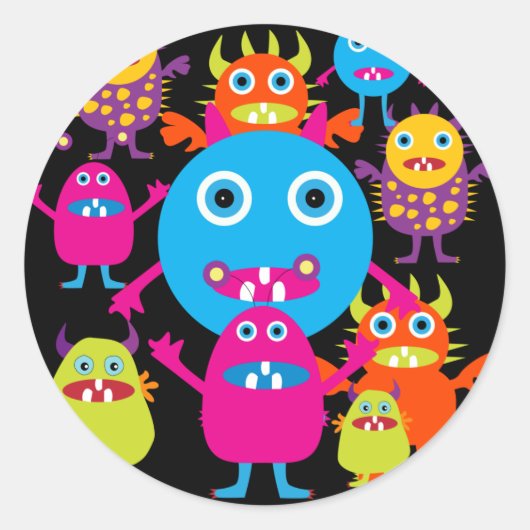 Sticker Rond Funny Monster Bash Cute Creats Party (Devant)
