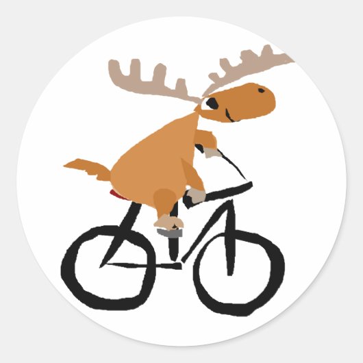 Sticker Rond Funny Moose équitation Vélo art original (Devant)
