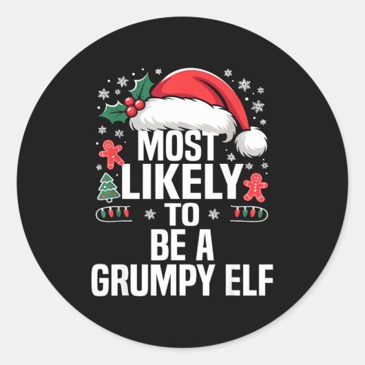 Sticker Rond Funny Most Likely To Christmas Family Pajama Match (Devant)
