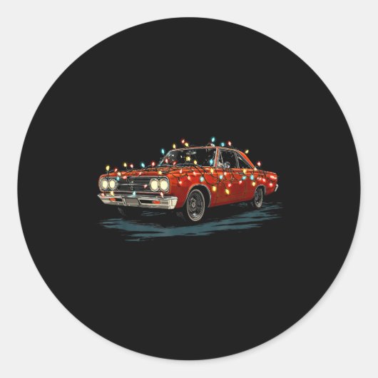 Sticker Rond Funny Muscle Car Christmas Graphics Lights Lover  (Devant)