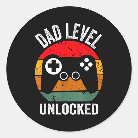 Sticker Rond Funny New Dad Shirt Dad Level Unlocked Tee Shirt G (Devant)