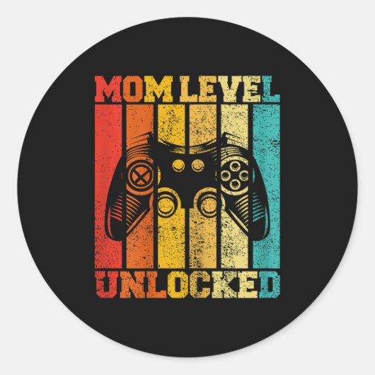 Sticker Rond Funny New Mom Level Unlocked Gaming Pregnancy Anno (Devant)