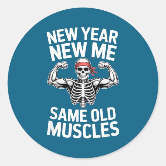 Sticker Rond Funny New Year Gym Skeleton Resolution Workout Hum (Devant)