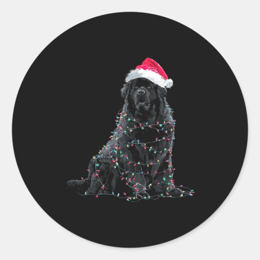 Sticker Rond Funny Newfoundland Christmas Graphic Dog Lights Lo (Devant)