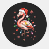 Sticker Rond Funny Nk Flamingo Christmas Tree Lights Xmas Snowf (Devant)