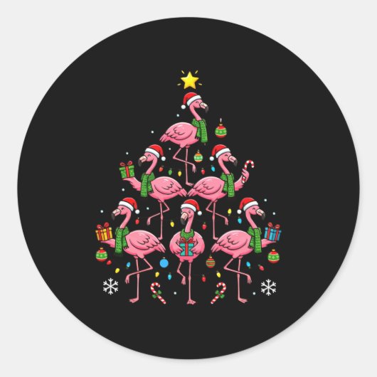 Sticker Rond Funny Nk Flamingo Christmas Tree Santa Hats Holida (Devant)