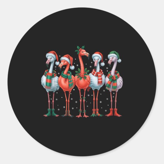 Sticker Rond Funny Nk Flamingos Merry Christmas Tree Xmas Snowf (Devant)