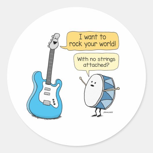 Sticker Rond Funny No Strings Attachée Guitare avec Tambour (Devant)
