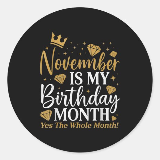 Sticker Rond Funny November Is My Birthday Yes The Whole Month (Devant)