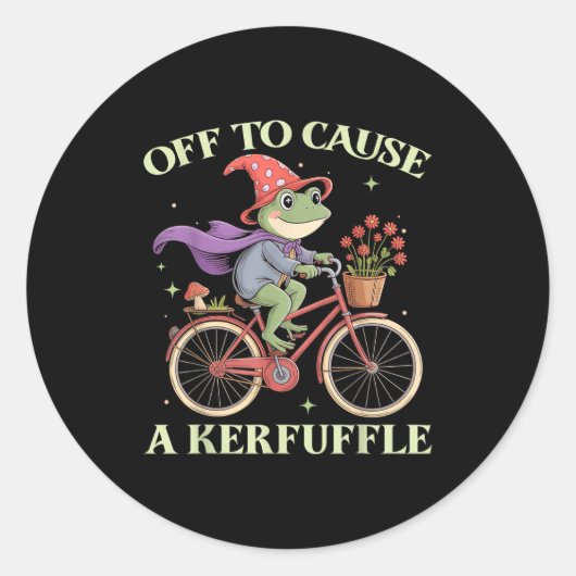 Sticker Rond Funny Off To Cause A Kerfuffle Whimsical Wizard Fr (Devant)
