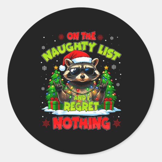 Sticker Rond Funny On The Naughty List I Regret Nothing Christm (Devant)