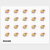 Sticker Rond Funny Orange Cat Blep Tongue Out Rainbow Cloud (Feuille)