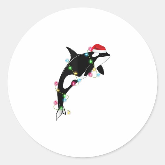 Sticker Rond Funny Orca Tueur Baleine Santa Chapeau Mer de Noël (Devant)