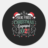 Sticker Rond Funny Our First Christmas Engaged 2025 Couples Paj (Devant)