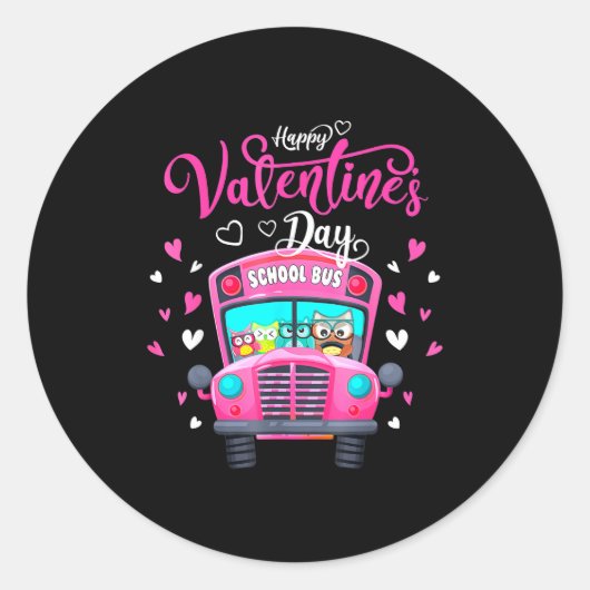 Sticker Rond Funny Owls School Bus Driver Happy Valentines Day  (Devant)