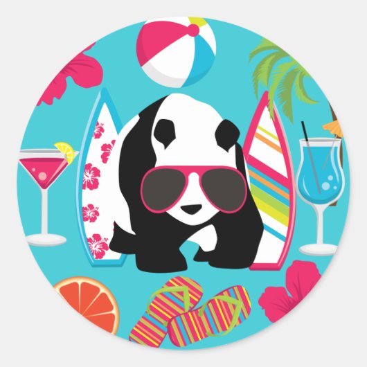 Sticker Rond Funny Panda Bear Beach Bum Cool Lunettes de soleil (Devant)