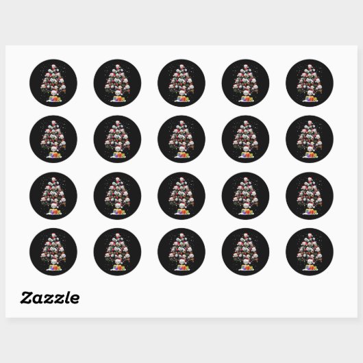 Sticker Rond Funny Pandas Santa Hat Christmas Tree Ornament T S (Feuille)
