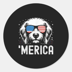 Sticker Rond Funny Patriotique Golden Retriever Merica Happy 4e