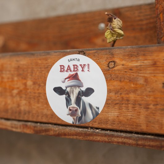 Sticker Rond Funny Père Noël bébé Noël Holstein vache