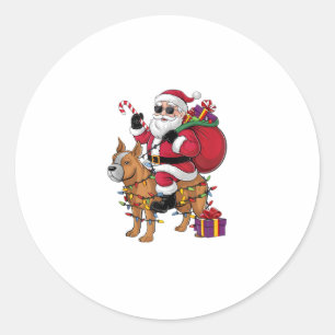Sticker Rond Funny Père Noël Riding Staffordshire Bull Terrier